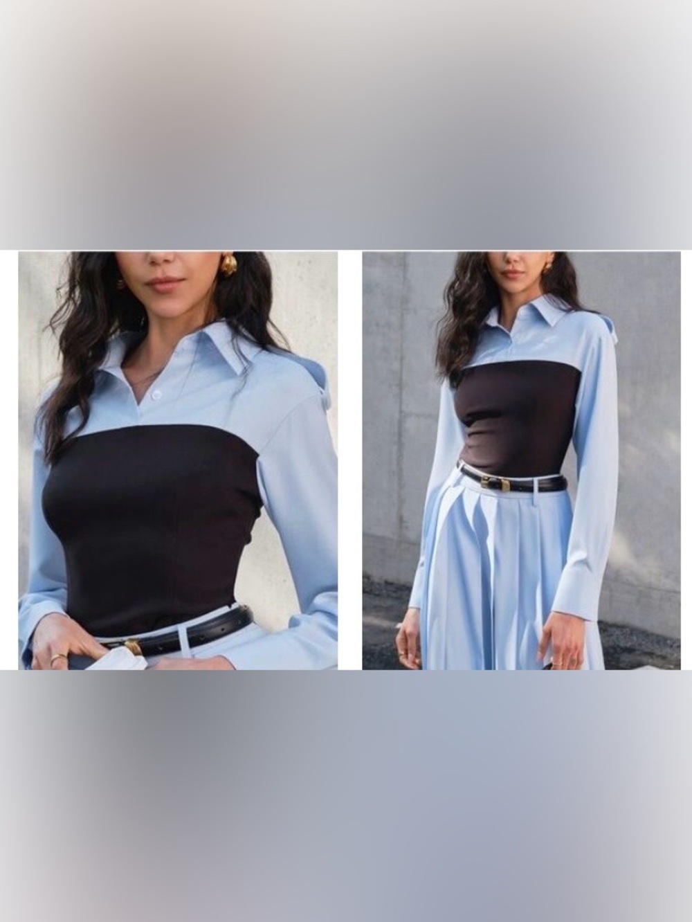 Commense Light Blue and Black Cropped Colorblock top, S